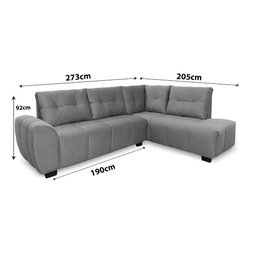 Sofá de Canto 6 Lugares Hellen Lugano com Revestimento em Tecido Velut Cinza e 205/190 cm - 2
