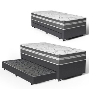 Cama Box com Colchão de Molas Ensacadas Luve + Auxiliar de Espuma Unique Solteiro 88cm