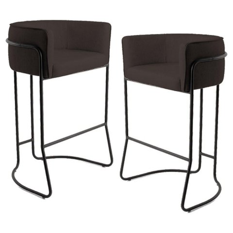 2 Banquetas Base Aço Preto Betina C-34 Marrom Domi