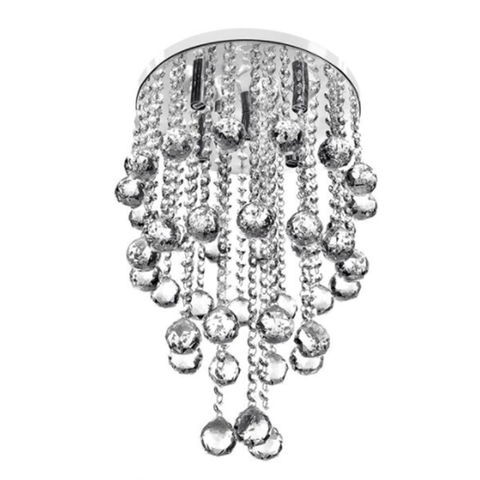 Lustre De Cristal, Para Sala/Escritório ,Com 45 cm de Alt, Base Espelhada 30Cm de Diâmetro, Esferas 