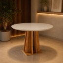 Ver imagem 2 de Mesa de Jantar 4 Lugares Redondo Tampo de Vidro/MDF Full Cobre/Off White - Casa Giulia