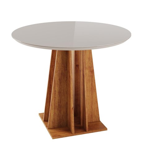 Mesa de Jantar 4 Lugares Redondo Tampo de Vidro/MDF Full Cobre/Off White - Casa Giulia