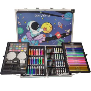 Maleta de Pintura Infantil Criança Kit Escolar Estojo 145 Peças Arte Desenho Colorir Lapis Pincel Ti