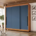 Ver imagem 1 de Roupeiro Valência 3 Portas Correr 4 Gavetas 217x213cm Freijó/Azul 240837