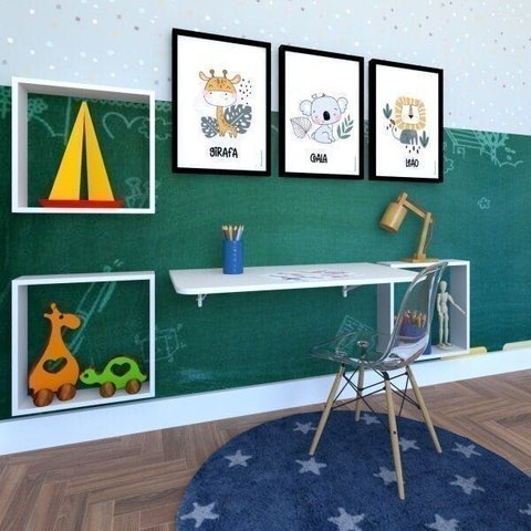 Conjunto com 1 Mesa Dobrável 60cm e 3 Nichos Branco