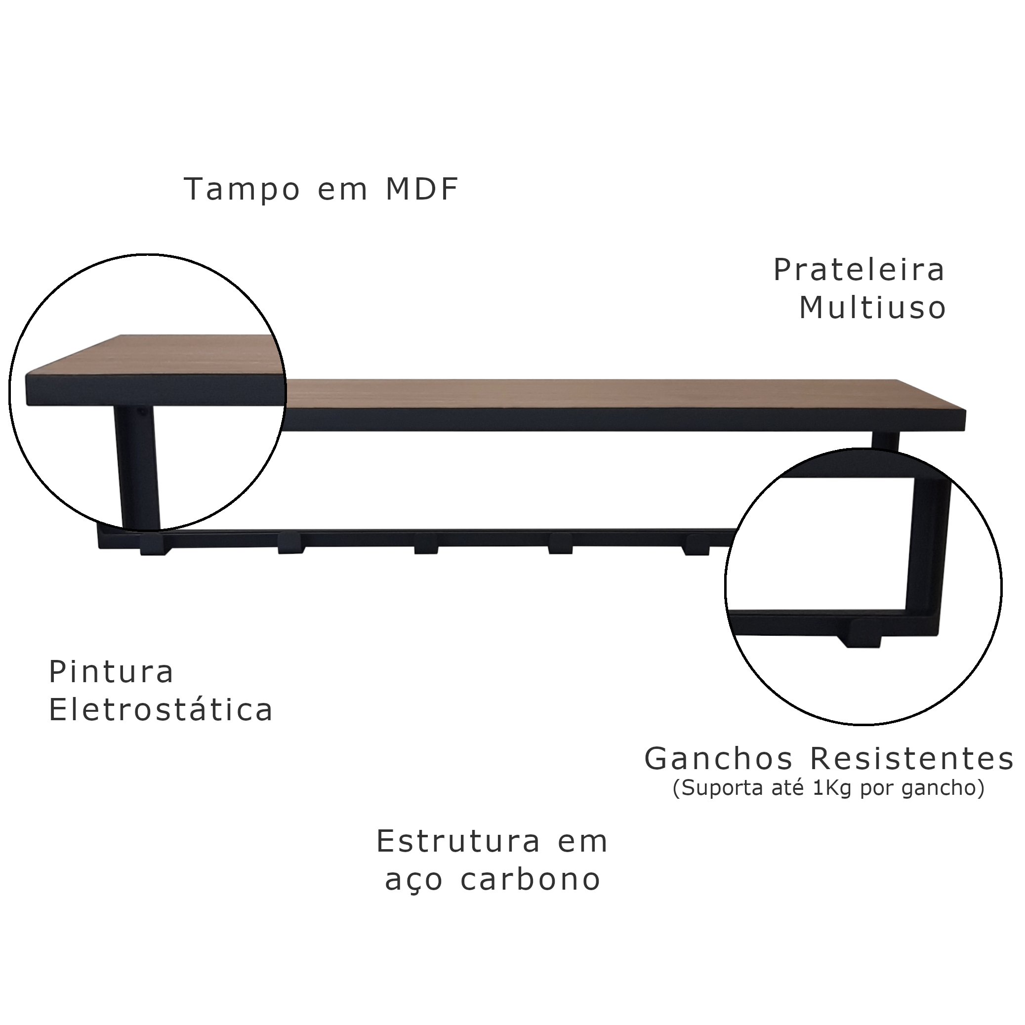 Cabideiro Strassis Design Sd-3505 Mdf Preto - 7
