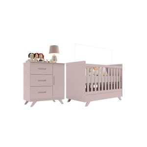 Conjunto Maya Rose Acetinado Cômoda e Berço