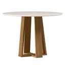 Ver imagem 2 de Mesa Redonda Belly Tampo de Vidro 100cm Ypê Off White N01 com 4 Cadeiras Nadja Linho Cru - Lyam