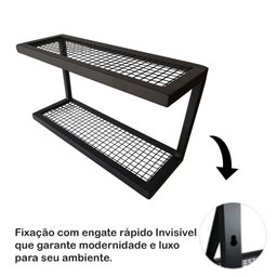 Prateleira Nicho Organizador Duplo em Metal com Telinha + 3 Ganchos Utensílios de Cozinha - 2