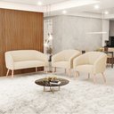 Ver imagem 2 de Kit 01 Namoradeira 02 Lugares e 02 Poltronas Stella Suede Bege Pés Palito Natural - D’Rossi