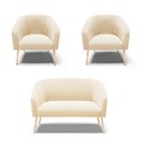 Ver imagem 1 de Kit 01 Namoradeira 02 Lugares e 02 Poltronas Stella Suede Bege Pés Palito Natural - D’Rossi