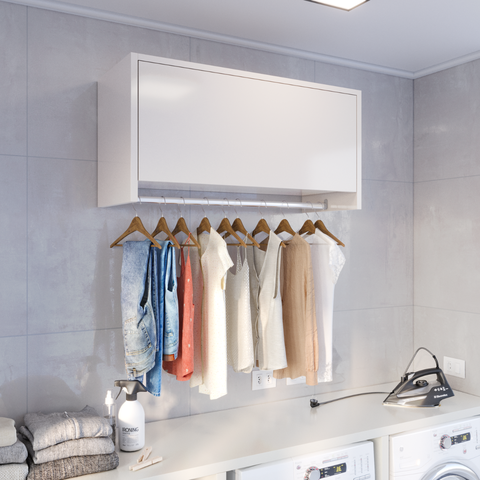 Armário Suspenso Delta Lavanderia com Cabideiro e Porta - Off White