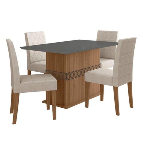 Conjunto Sala de Jantar Mesa Agata 4 Cadeiras Jade Poliman Carvalho com Grafite
