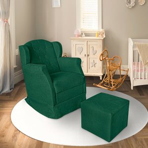 Poltrona Amamentação Balanço Bege + Puff:verde