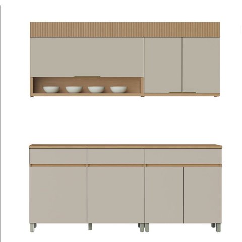 Cozinha 4 Peças 7 Portas 3 Gavetas Realeza Premium 200 Cm Mdf Nesher