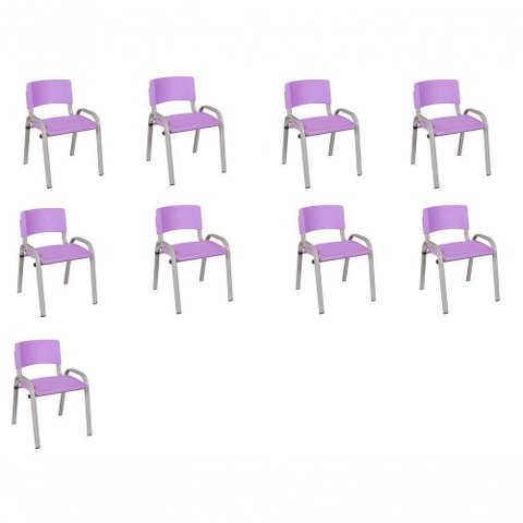Kit 9 Cadeira Iso Infantil Creche, Base Cinza Lilas