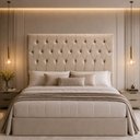 Ver imagem 4 de Cabeceira Cama Box Queen 160 Paris Capitonê Estofada Veludo:Bege