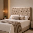 Ver imagem 3 de Cabeceira Cama Box Queen 160 Paris Capitonê Estofada Veludo:Bege