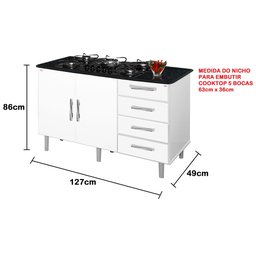 Balcao Canadá para cooktop 5 bocas Bra / Mar Gabinete PASSE BEM - 3