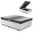 Ver imagem 1 de Cama Baú Casal 138x188 Courino Linho Branco com Dual Firm Espuma Ecoflex