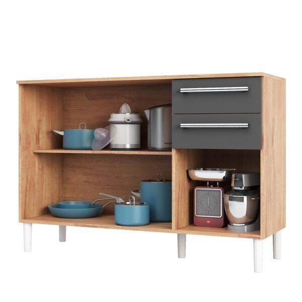 Balcão de Cozinha 120cm com 3 Portas 2 Gavetas e Tampo 100% MDF Paris Espresso Móveis - 3