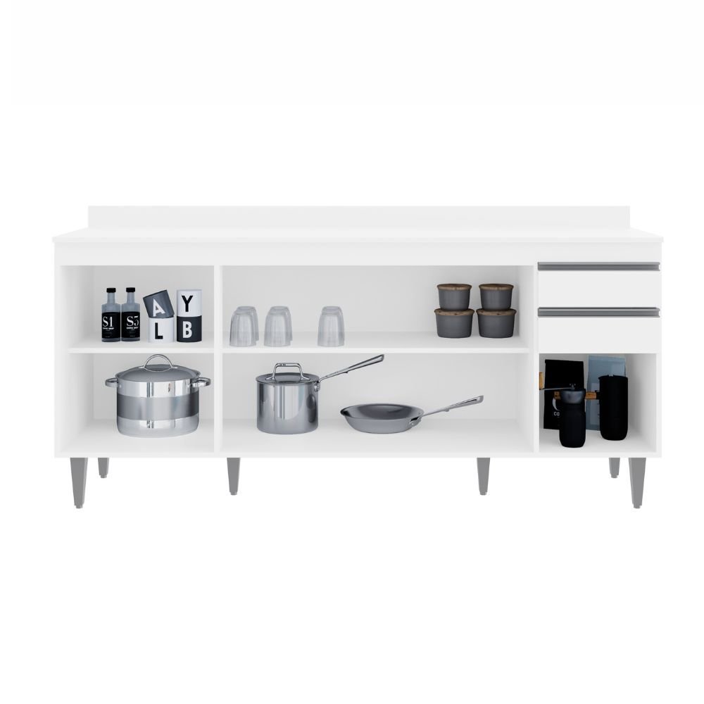 Balcão de Cozinha Ágatha Branco C/ Tampo - Vallisa Decor - 3