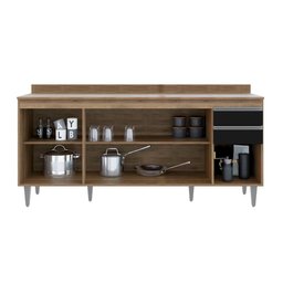 Balcão Cozinha Ágatha 180cm Freijó com Preto S/ Tampo - Vallisa Decor - 2