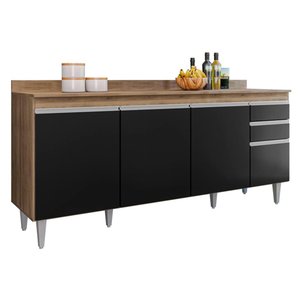 Balcão Cozinha Ágatha 180cm Freijó com Preto S/ Tampo - Vallisa Decor