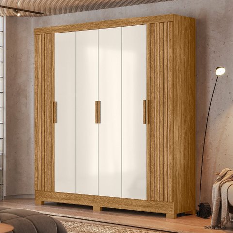 Guarda Roupa Roupeiro Casal Valença 6 Portas 2 Gavetas com Portas Frisadas Freijó Off White Moval