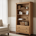 Ver imagem 1 de Estante para Livros de Madeira com 2 Gavetas e Pés Torneados - Imbuia Glazer