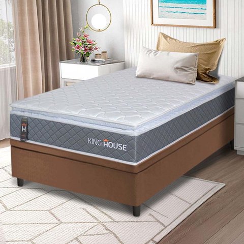 Conjunto Box Baú Marrom Luanda Cinza Espuma D28 Solteiro 88x188x69 - King House