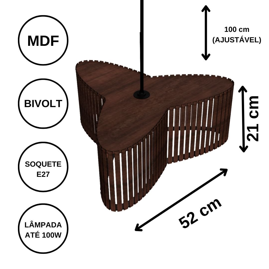 Luminária Pendente Trevo Modelo Ripado -:Marrom - 5