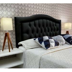 Cabeceira Cama Queen Capitone Sophia Provençal Suede Preto 60 Rbl