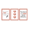 Conjunto 3 Quadros Decorativos Frases Amor Fé Gratidão Nunca Foi Sorte Rosa - 1