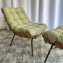 Ver imagem 2 de Poltrona Costela Boucle Verde Estofada Adao com Puff Luxo