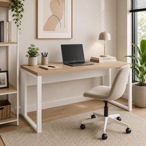 Escrivaninha Industrial 190cm MDP Macadâmia Branco F5 Office