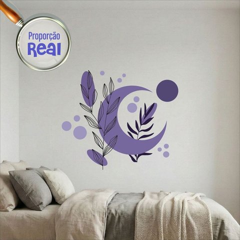Adesivo Floral Boho Roxo Estilo Nórdico 110x94 Minimalista Mod.05