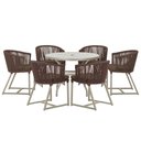 Ver imagem 1 de Mesa com 6 Cadeiras de Jantar Roma 120cm e Noronha em Alumínio Fendi Corda Náutica Estofado 9 Trama