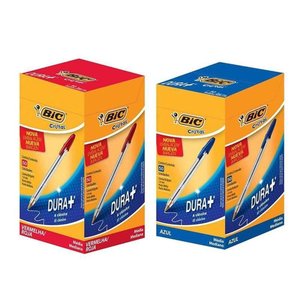 Kit Caixa de Caneta Esferográfica Cristal 1.0mm 100 Unidades Azul e Vermelho - Bic