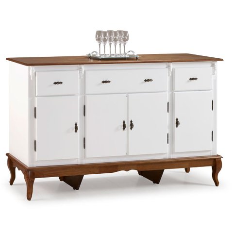 Balcão Buffet 4 Portas e 3 Gavetas com Pés Luiz XV 60635 Linz Móveis - Branco/Imbuia