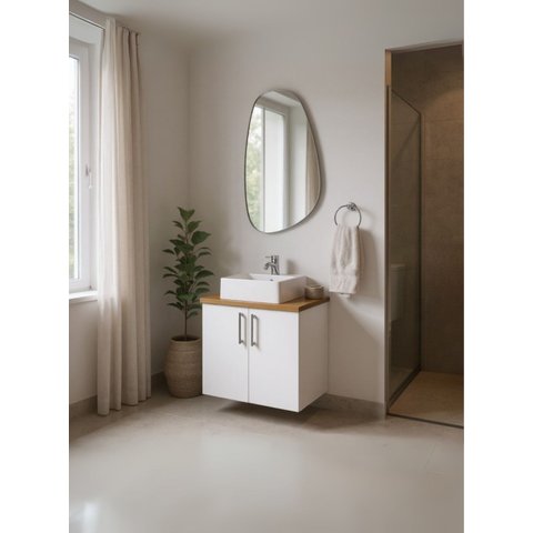 Gabinete para Banheiro com Cuba e Espelho Organico 60cm Mdf Freijo com Branco Paris - On Móveis