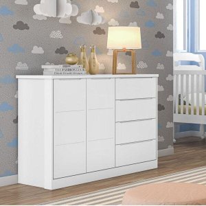 Cômoda Infantil 4 Gavetas 2 Portas com Cabideiro Pérola