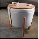 Ver imagem 1 de Puff Decorativo Baú Flex Linho Claro Tampo Mesa Pés Madeira