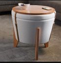 Ver imagem 1 de Puff Decorativo Baú Flex Linho Claro Tampo Mesa Pés Madeira