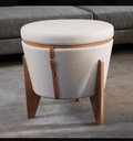 Ver imagem 2 de Puff Decorativo Baú Flex Linho Claro Tampo Mesa Pés Madeira