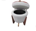 Ver imagem 3 de Puff Decorativo Baú Flex Linho Claro Tampo Mesa Pés Madeira