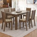 Ver imagem 1 de Conjunto Sala de Jantar Cereja Mesa Tampo de Vidro 6 Cadeiras Rustic/Crema/Lírio Bege Madesa