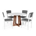 Ver imagem 1 de Mesa de Jantar Redonda Montreal Bran/nor com 4 Cadeiras Estofadas Ella Branco/cinza Escuro