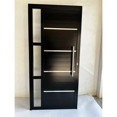 Porta de Alumínio 210 X 90 com Vidro - Lambri Simples - Preta