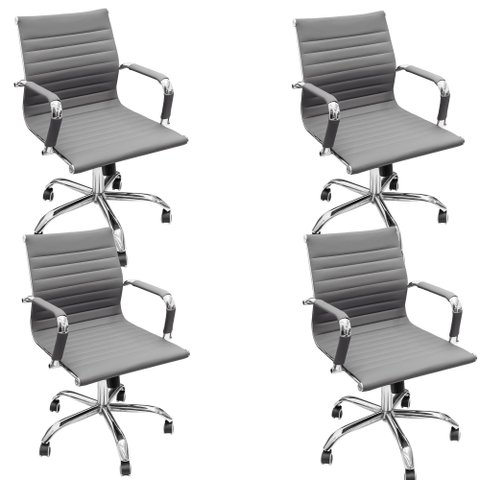 Kit 4 Cadeiras Escritório Diretor Esteirinha Rodízio Relax Corino 3301 Preto